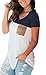 SAMPEEL Casual V Neck T Shirt Color Block Tee Blouse with Suede Pocket Navy Blue M