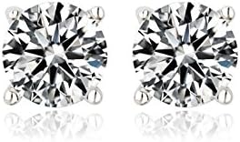 Bamoer Classic 5MM 925 Sterling Silver AAA Cubic Zircon Clear Round Stud Earrings