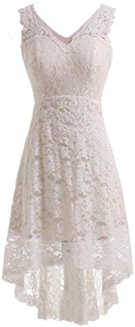 JOYNO BRIDE V-neck Lace HI-LO Ivory Evening Dress for Reception Wedding Dress (22, Ivory)