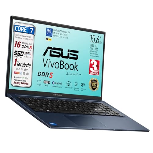 ASUS Notebok Vivobook, Intel Core 7 150u 10Core, DDR5 Ram 16Gb, PCI Nvme 1TB SSD, WI-FI 6, Webcam, Usb3.2, HDmi, BT5.3, QWERTY Keyboard, 3 Year Warranty, Blue Edition, Preconfigured