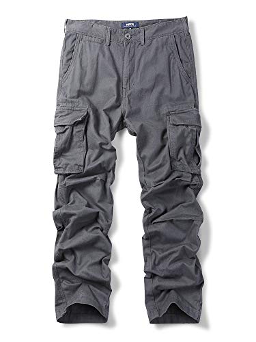 OCHENTA Men's Cotton Military Cargo Pants, 6 Pockets Casual Work Combat Trousers Grey 40