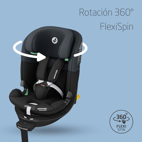 Emerald 360 S i-Size, Silla coche 360 giratoria 0-12 años (40-150 cm), 360° FlexiSpin, Silla coche bebé, 4 posiciones reclinación, Protección contra impactos laterales G-CELL, Tonal Black