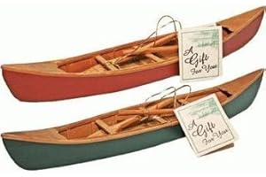 Hand-Crafted Wooden Canoe with Paddles Miniature Replica (1-pc) 11-inch