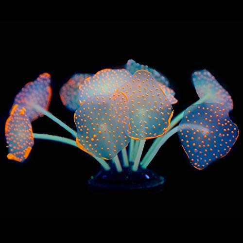 Uniclife Silicone Coral Plant Decorations Glowing Artificial Ornament for Fish Tank Aquarium, Orange, Ball Shape