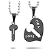 MeMeDIY 2PCS Black Stainless Steel Pendant Necklace Heart Key Couple,Come with 2 Chains - Customized Engraving