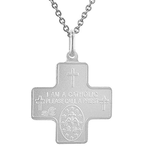 Sterling Silver 4-Way Cross Medal Necklace 1 inch Italy