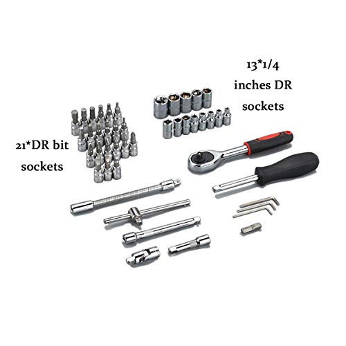 URGENEX 46pcs 1/4-Inch Socket Ratchet Wrench Combination Tools Kit for Auto Repairing 1/4