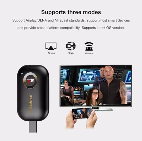 SmartSee HD Wireless Display Receiver 5G WiFi 4K 1080P Mobile Screen Cast Mirroring Adapter Dongle for iPhone Mac iOS Android to TV Projector Support Miracast Airplay DLNA No Switching (5G+2.4G)