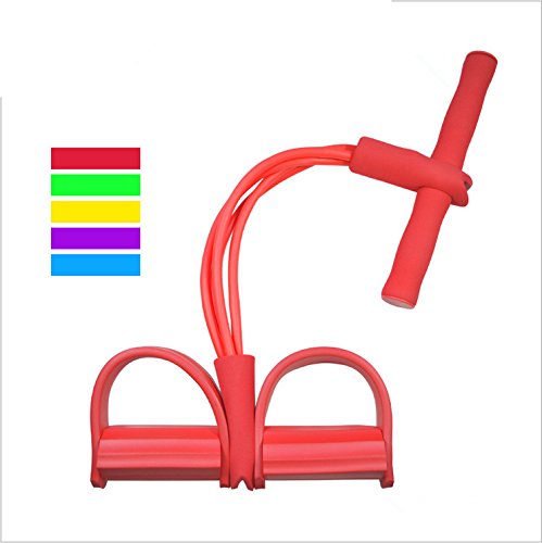 Multifunction-Leg-Exerciser-Sit-up-Bodybuilding-Expander-Elastic-Pull-Rope-Training-Equipment-4-Tube-Elastic-Sit-Up-Pull-Rope-with-Foot-Pedal-Abdominal-Exerciser-Fitness-Yoga-Equipment-Red