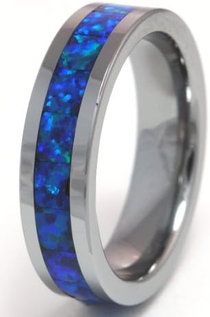 8mm Precious Opal Tungsten Ring with a Brilliant Display Dark Blue Fire (9)