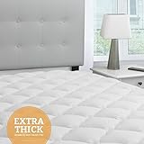 eLuxurySupply Bamboo Extra Thick Mattress Pad with Fitted Skirt - Extra Plush Cooling Topper - Hypoallergenic - Proudly Made in the USA, Queen