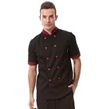 Chef coat black with red uniforms short sleeve chef jacket unisex