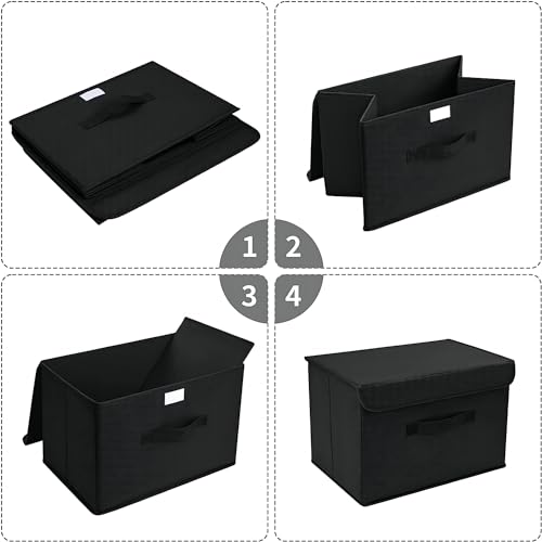 Homsorout Foldable Storage Boxes with Lids - Wardrobe Organiser Bin with Handle Fabric Basket Containers for Clothes, Book, Shelf, Office, Large x2-23.75L, Black