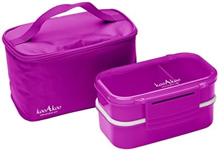 kooAkoo Bento Box Lunch Box & Handy Insulated Cooler Bag Set Ideal Gift 8pcs 2 Stackable Food Grade Leakproof Containers BPA Free Microwave Freezer Dishwasher Safe FREE Healthy Eating Guide Cutlery