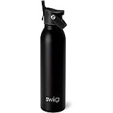 Swig Life 20oz Insulated Water Bottle, Travel Water Bottle with Straw and Lid, Cup Holder Friendly, Stainless Steel (Matte Black)