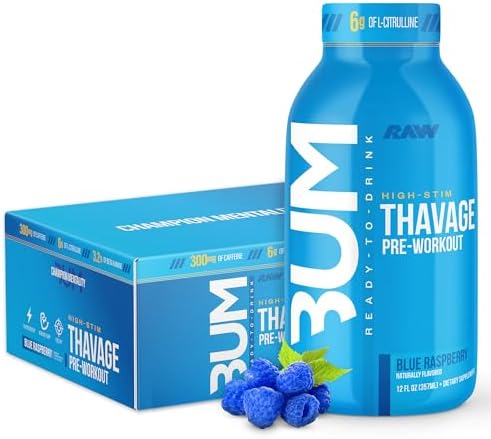 RAW Ready to Drink Pre-Workout Drink, Blue Raspberry - BUM Thavage RTD ...