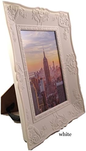 Frame Amo Photo Picture Frame, Embossed Deep Bowl Border, 1.25" Wide (White, 4x6)