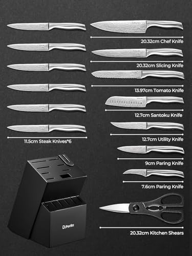 D.Perlla Kitchen Knives, 15 Set Professional Kitchen Knives Set, Stainless Steel Super Sharp Kitchen Knives Set, Knife Block A uto Sharpening