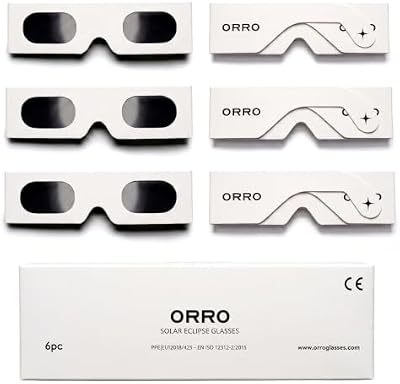 Lunettes d’éclipse solaire 45 mm, Lot de 2/6/12, Blanches, S’adaptent par-dessus les lunettes de vue, Protection oculaire certifiée, Testées EN ISO 12312-2:2015, Marquage CE - Coupe Edge