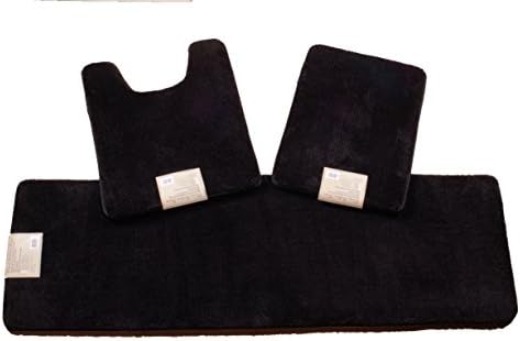 3 Piece Ultra Plush Solid Color Non-slip memory foam Bathmat #64 Black