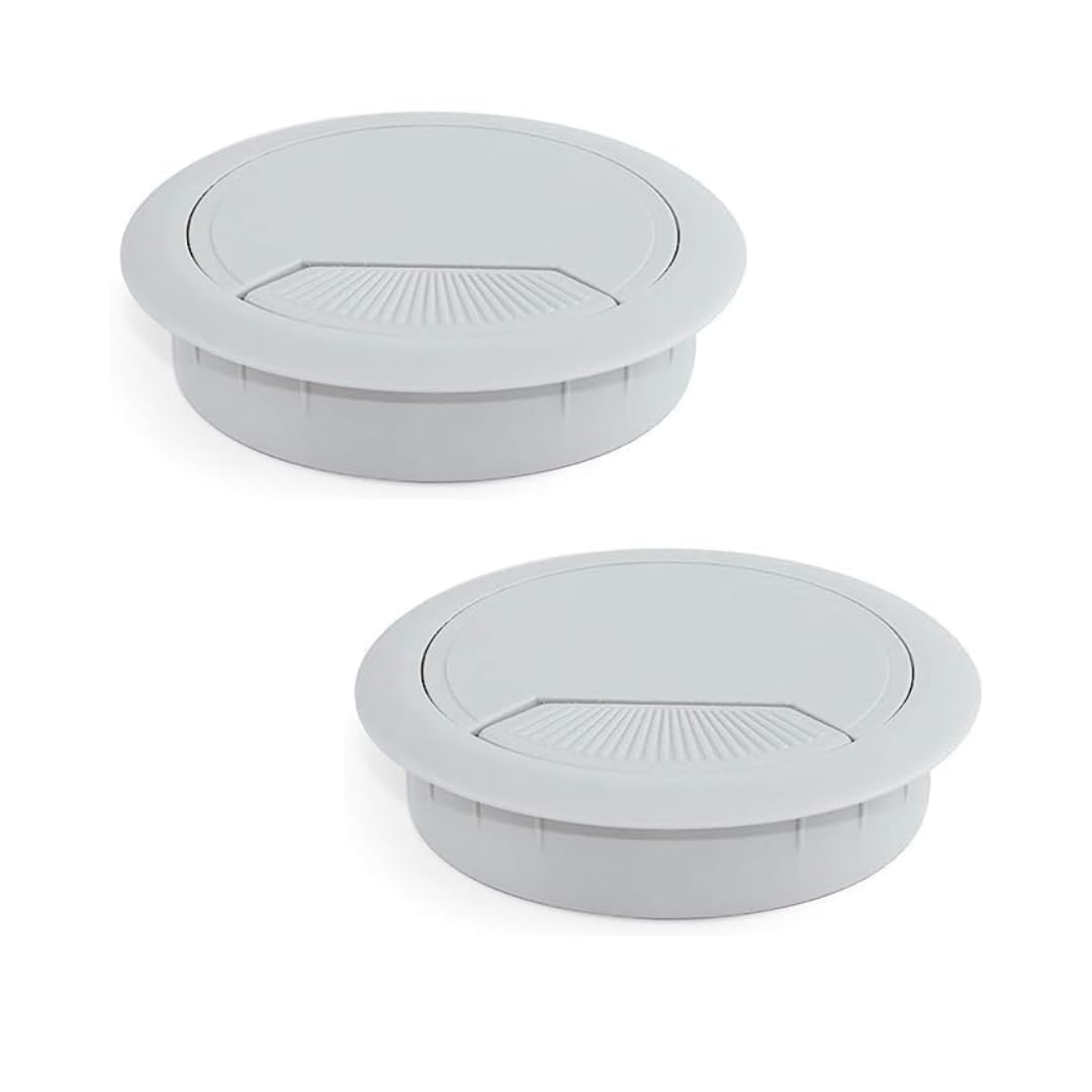 2 x Desk Cable Grommets - Organize and Manage Cables with Ease - Diameter 60 mm - 2 x Round Grommets for Desk for Office and Home - White, 2 Pieces — image 1
