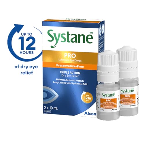 Systane PRO Preservative-Free Lubricating Eye Drops for Dry Eye Relief, Triple-action Formula, Long-lasting Hydration, Relief from Digital Strain – 2 x 10 mL