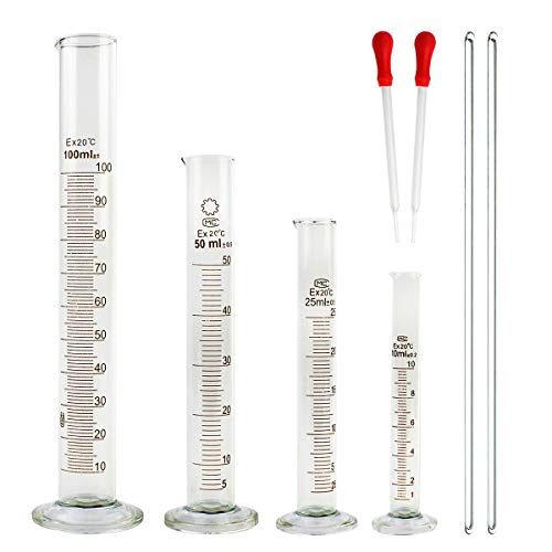 TOOGOO Glass Graduated Measuring Cylinder Set 100Ml 50Ml 25Ml 10Ml With 2 Glass Stirring Rod And 2 Dropper - Thumbnail 7