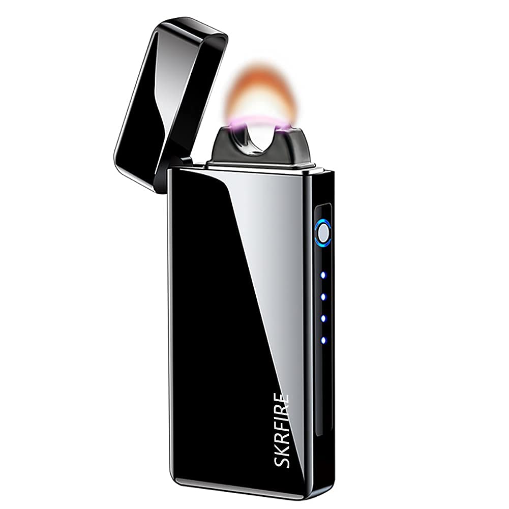 SKRFIRE Electric Plasma Lighter, USB-C Rechargeable Windproof Arc Lighter with Battery Display - Flameless Fire Starter for Camping, Garden, Kitchen & Home Use for Men Women(Black)