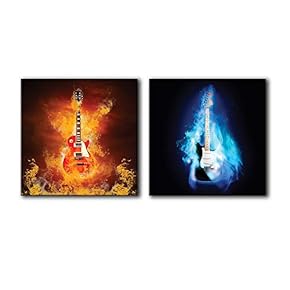 Canvas Wall Art Rock & Roll Theme Print Gallery Wrap Modern Home Decoration Ready to Hang - 12"x12" x 2 Panels