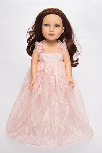 Cuteadorn Doll Clothes Long Pale Pink Lace Dress Fits American Girl Dolls