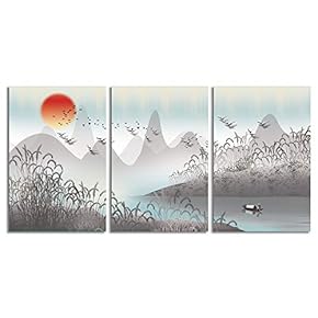 Canvas Wall Art Abstract Chinese Landscape Painting Artwork for Home Prints Framed - 16"x24" x 3 Panels