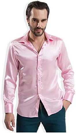 Herina, Mens Men's Dress Shirts Slim Fit Long Sleeve Silk Solid Color, Male Casual Shirt Clothes. (3XL, Color 8)