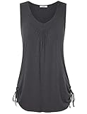 Vivilli Women's Solid Color V Neck Adjustable Drawstring Sides Shirring Tank Tops