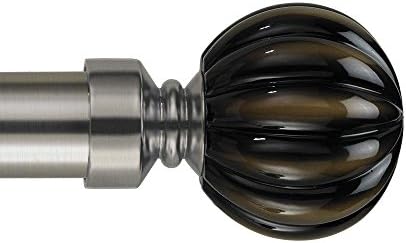 8 ft. Non-Telescoping 1-1/8 in. Curtain Rod with Rings in Stainless with Ceramic Ball Finial