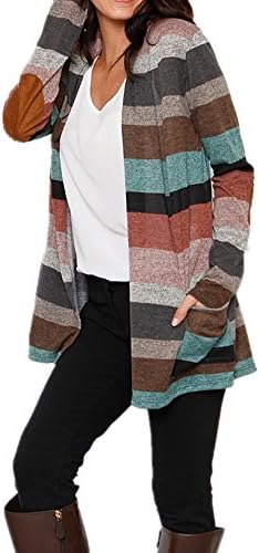 Poulax Women's Lightweight Geometric Print Drape Front Cable Knit Cardigan with Pockets