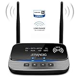BTMAGIC Bluetooth 5.0 Transmitter Receiver 265FT Long Range 3 in 1 Bluetooth Audio Adapter aptX HD & aptX Low Latency, Optical RCA AUX 3.5mm for TV Home Stereo PC Headphone/Speaker, USB Rechargeable