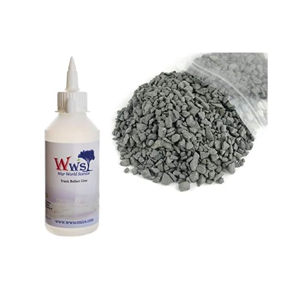 War World Scenics 1kg Großer Dunkelgrauer Schotter & 500ml Gleisschotter-Kleber Modellbahn Set