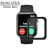 FURgenie Compatible [2 - Pack] for Apple Watch 42mmTempered Glass Screen Protector, FURgenie (Black) Anti-Scratch, Full Coverage Scratch-Proof Screen Film Compatible iWatch 42mm Series 1/2/3