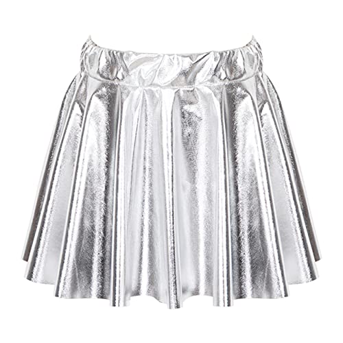 VernLan Girl's Metallic Skater Skort Dance Athletic Shiny Pleated