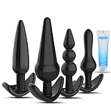 Anal Trainer Kit for Beginners, PALOQUETH Butt Plug Set with Flared Base Tapered Tip Adult Sex Toy for Anal Pleasure Insertion 4 Plugs 1 Lube