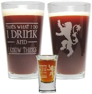 I Drink and I Know Things"Boilermaker" Gift Set with 16 Oz. Pint and 1 Oz. Shot Glass