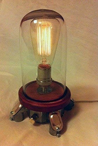 Industrial Lamp - The Mood Rock-it Table Light Glass Dome Bell Jar Lamp With Rotary Dimmer, Edison Night Light, Guest Room, Bedside Lamp, Steampunk Lighting