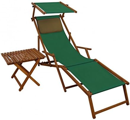 Amazon De Erst Holz Sonnenliege Grun Liegestuhl Fussteil Sonnendach Tisch Kissen Gartenliege Deckchair 10 304fstkd