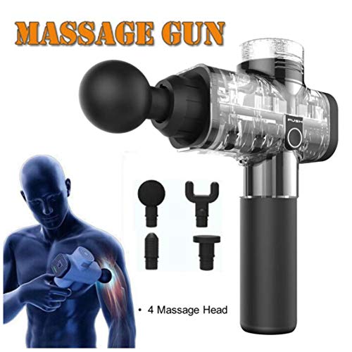 Muscle Massage Gun, Powerful Handheld Personal Cordless Deep Tissue Muscle Massager with 4 Kinds Massage Heads for Muscle Tension Pain Relief (Transparent) - Thumbnail 6