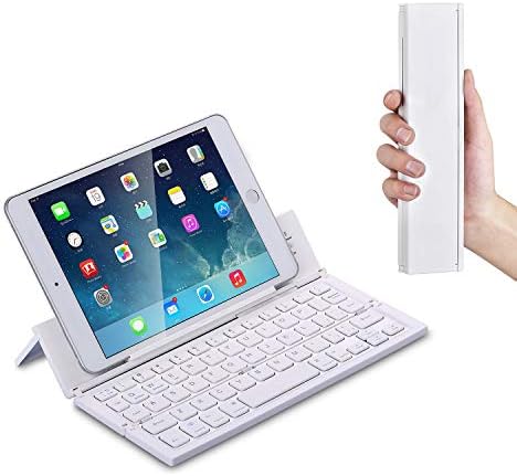 JIANGJIE Keyboard Bluetooth Foldable Wireless Keyboard with Portable Pocket Size, Aluminum Alloy Housing, for iPad, iPhone, and More Tablets, Laptops and Smartphones White