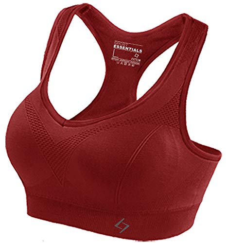 Fittin Womens Padded Sports Bras Wire Free  with Removable Pads Rose ,S
