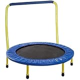 Kids Trampoline Portable & Foldable Round 36 Inch Toddler Durable Construction with Padded Frame Cover and Handle Bar - Yello
