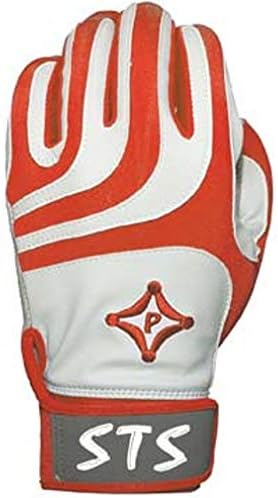 STS Protective Batting Gloves - White and Red for Baseball and Softball - Adult - LG