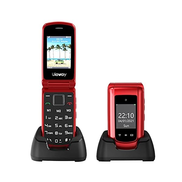 Uleway-Big-Button-Mobile-Phone-for-Elderly-Unlocked-Senior-Mobile-Phone-Easy-to-Use-Pay-as-You-Go-Flip-Phone-with-SOS-Emergency-Button-Charging-Cradle-24-177-Dual-Screen-Red Uleway Big Button Mobile Phone, Senior Unlocked Mobile Phone with Dock and 1000mAh Battery