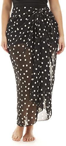 Always For Me Women's Plus Size One Piece Pareo Sarong Skirt - Black White Dot, One Size